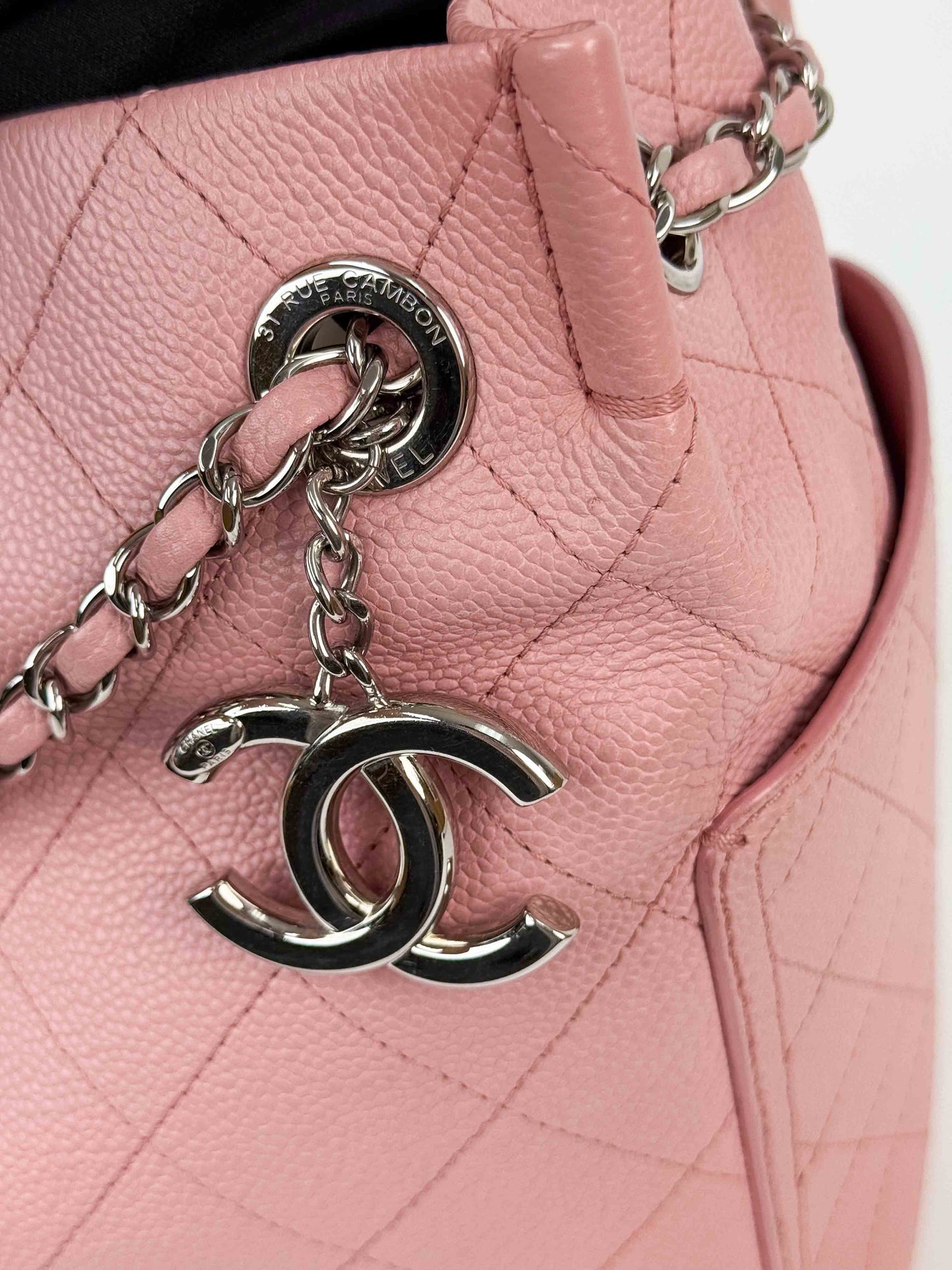 (A70) Chanel Pink Caviar Pocket Tote Bag with Silver Hardware