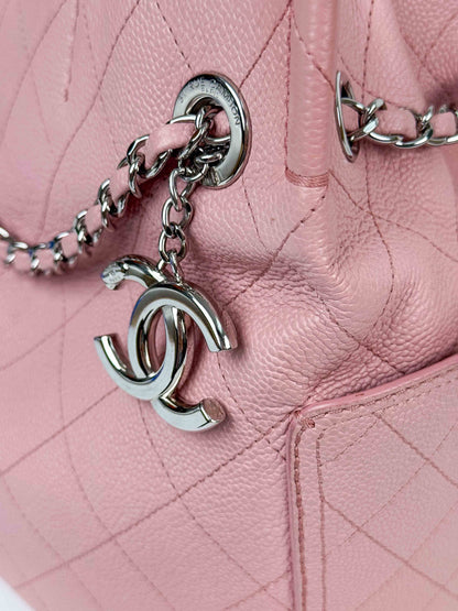 (A70) Chanel Pink Caviar Pocket Tote Bag with Silver Hardware