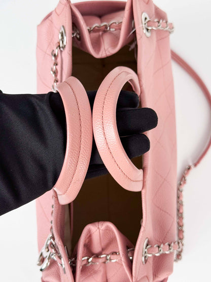(A70) Chanel Pink Caviar Pocket Tote Bag with Silver Hardware