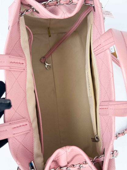 (A70) Chanel Pink Caviar Pocket Tote Bag with Silver Hardware