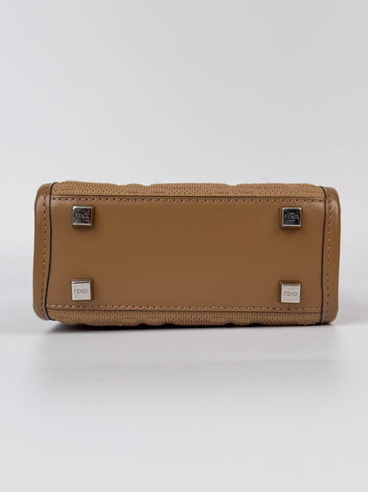 (A63) Fendi Beige Fabric FF Logo Mini Sunshine Shopper Shoulder Bag Silver Hardware