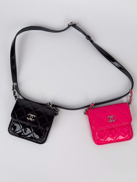 (A68) Chanel Pink and Black Patent Leather Bag
