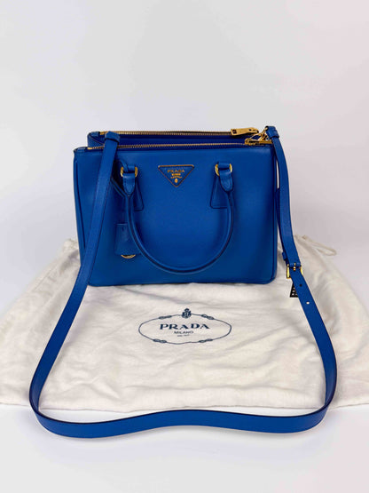 (A92) Prada Blue Galleria Saffiano Leather Bag Gold Hardware