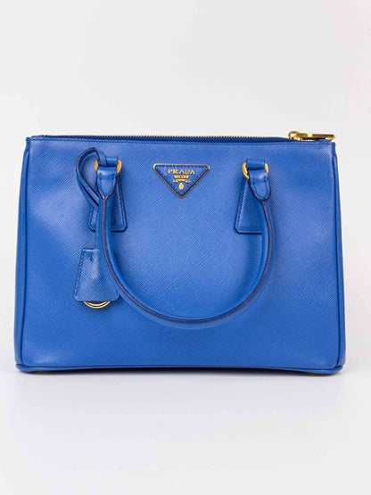 (A92) Prada Blue Galleria Saffiano Leather Bag Gold Hardware