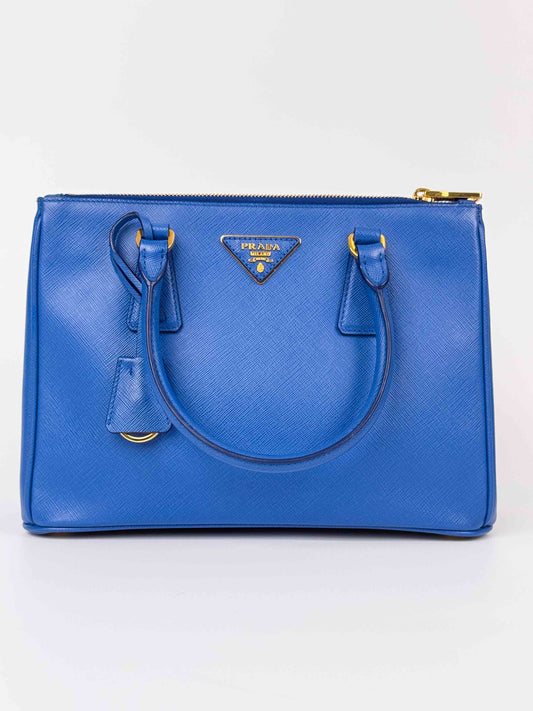 (A92) Prada Blue Galleria Saffiano Leather Bag Gold Hardware