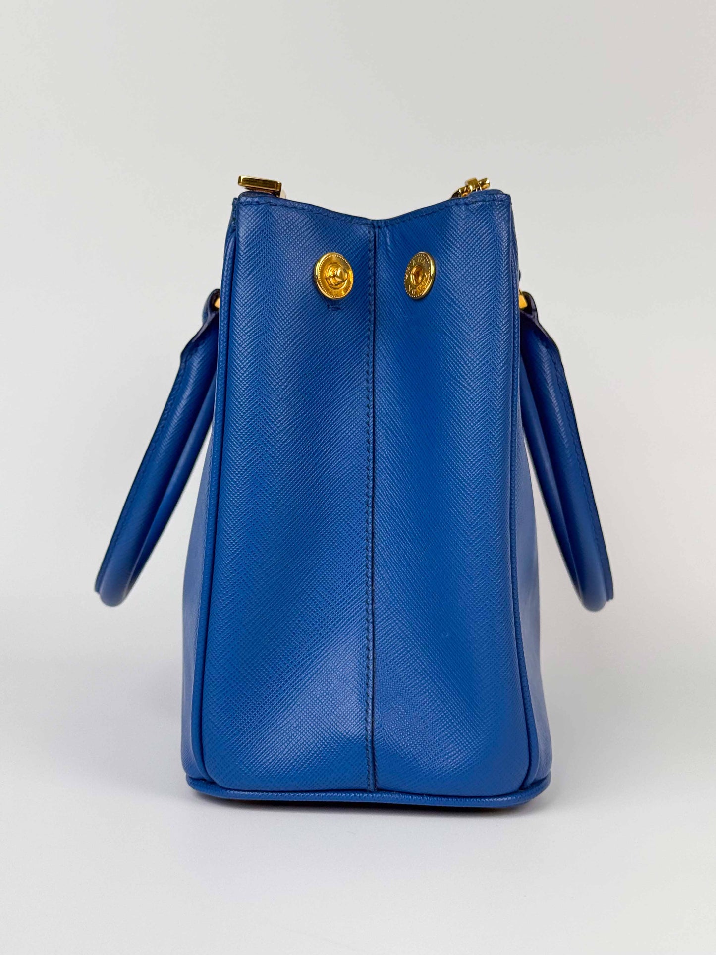 (A92) Prada Blue Galleria Saffiano Leather Bag Gold Hardware