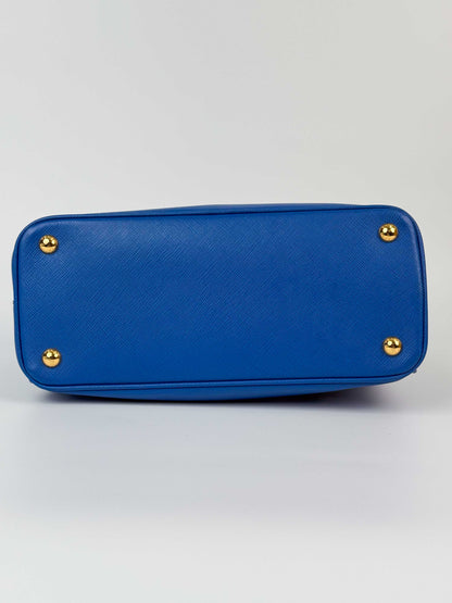 (A92) Prada Blue Galleria Saffiano Leather Bag Gold Hardware