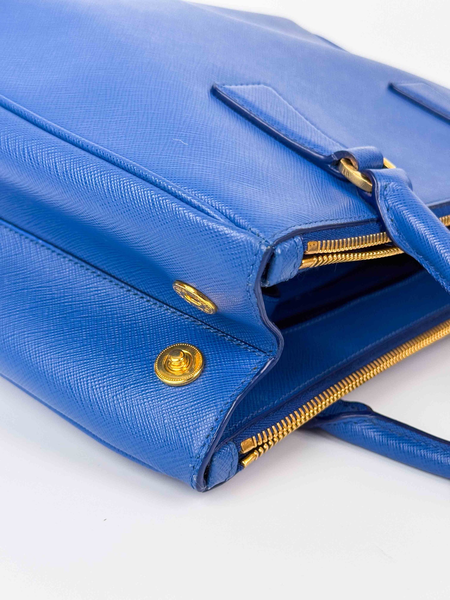(A92) Prada Blue Galleria Saffiano Leather Bag Gold Hardware
