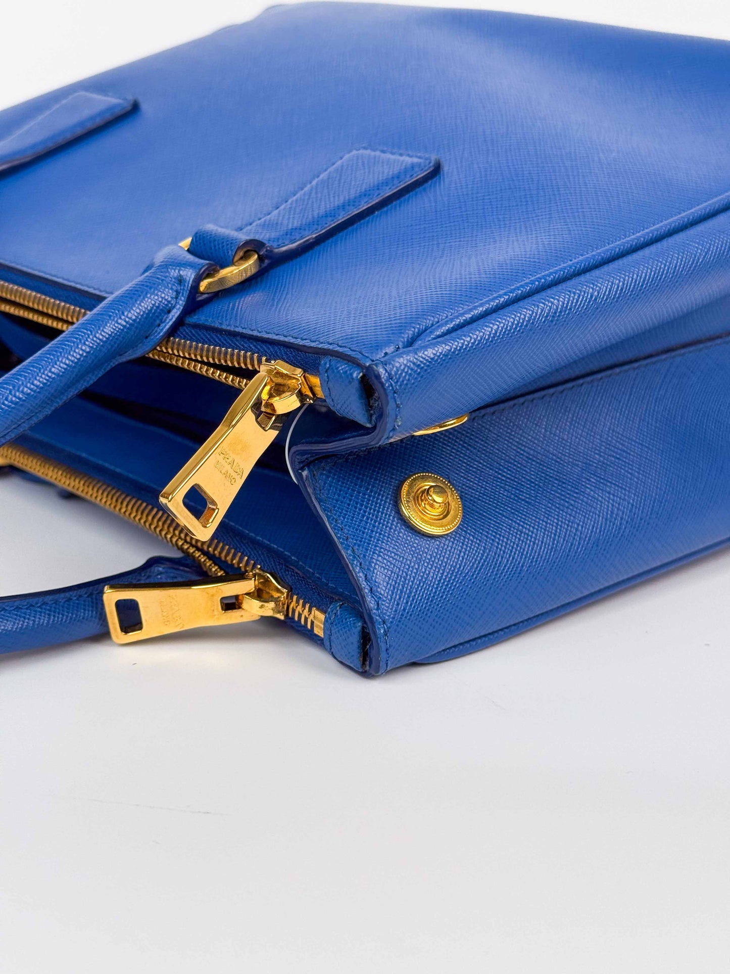 (A92) Prada Blue Galleria Saffiano Leather Bag Gold Hardware