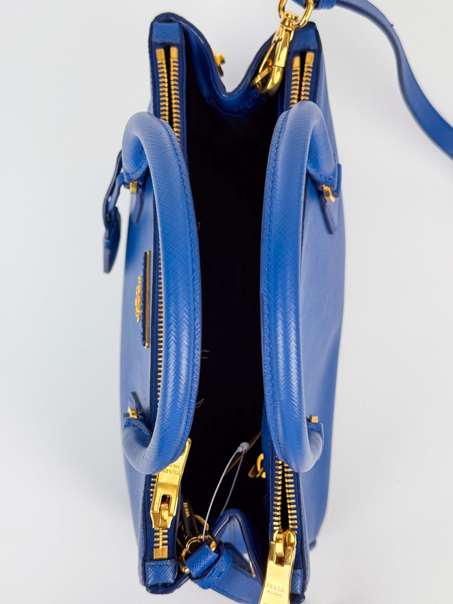 (A92) Prada Blue Galleria Saffiano Leather Bag Gold Hardware