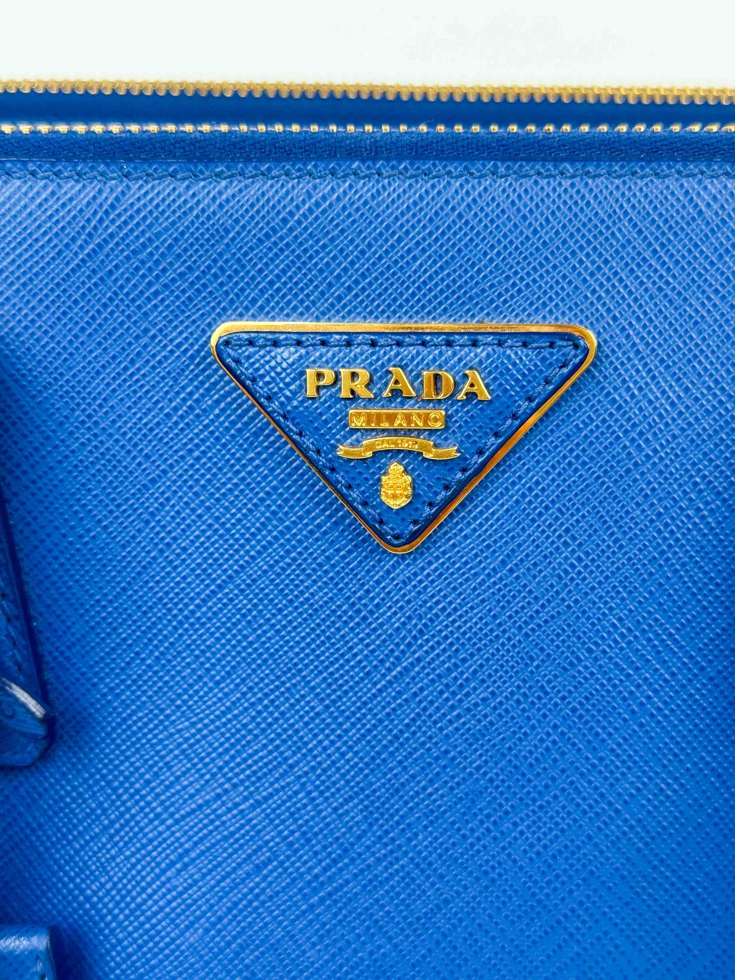 (A92) Prada Blue Galleria Saffiano Leather Bag Gold Hardware