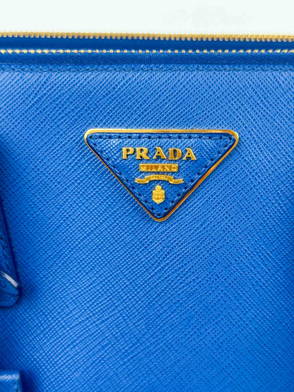(A92) Prada Blue Galleria Saffiano Leather Bag Gold Hardware