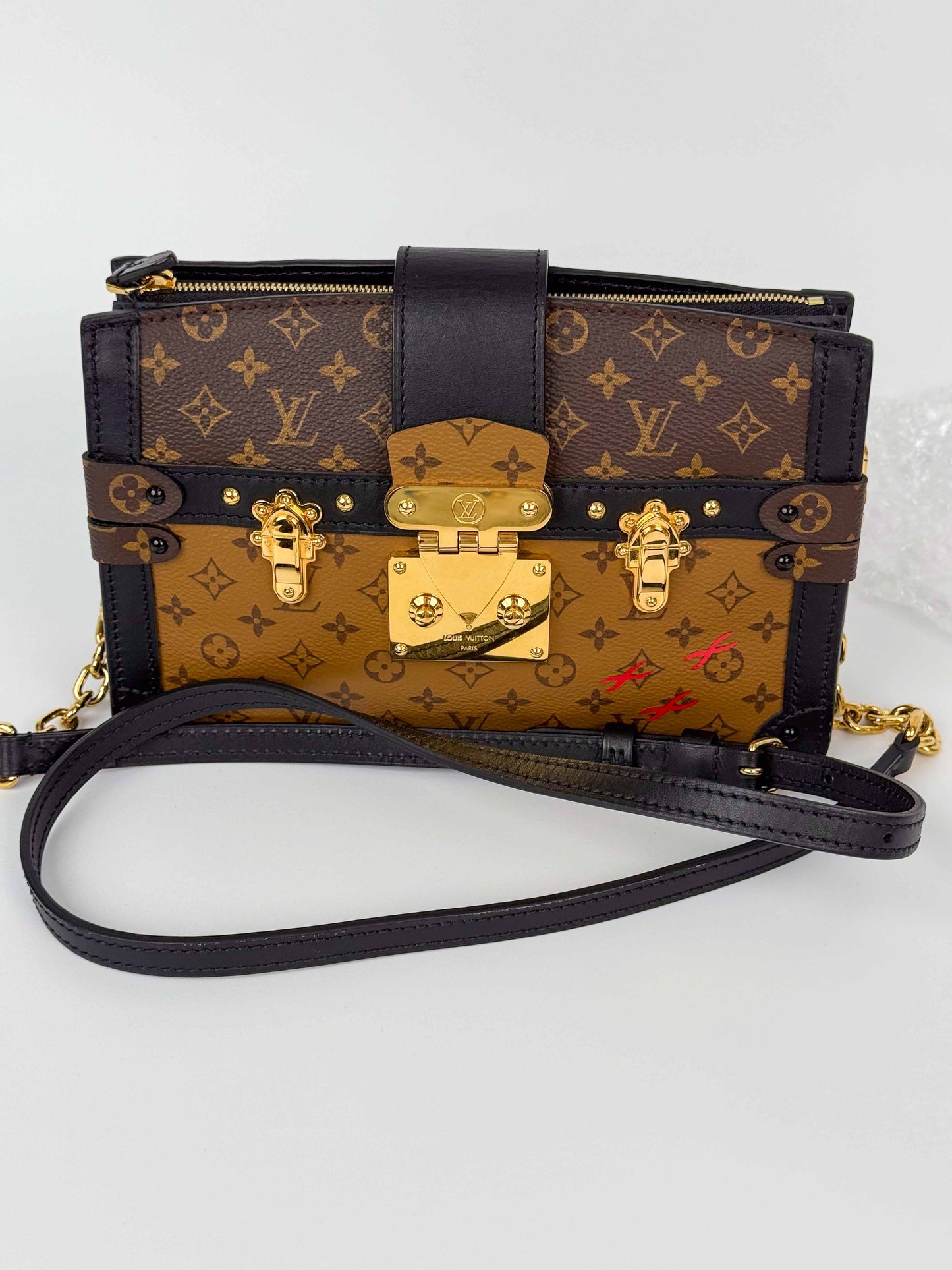 (A86) Louis Vuitton Soft Trunk Monogram Crossbody Bag Gold Hardware