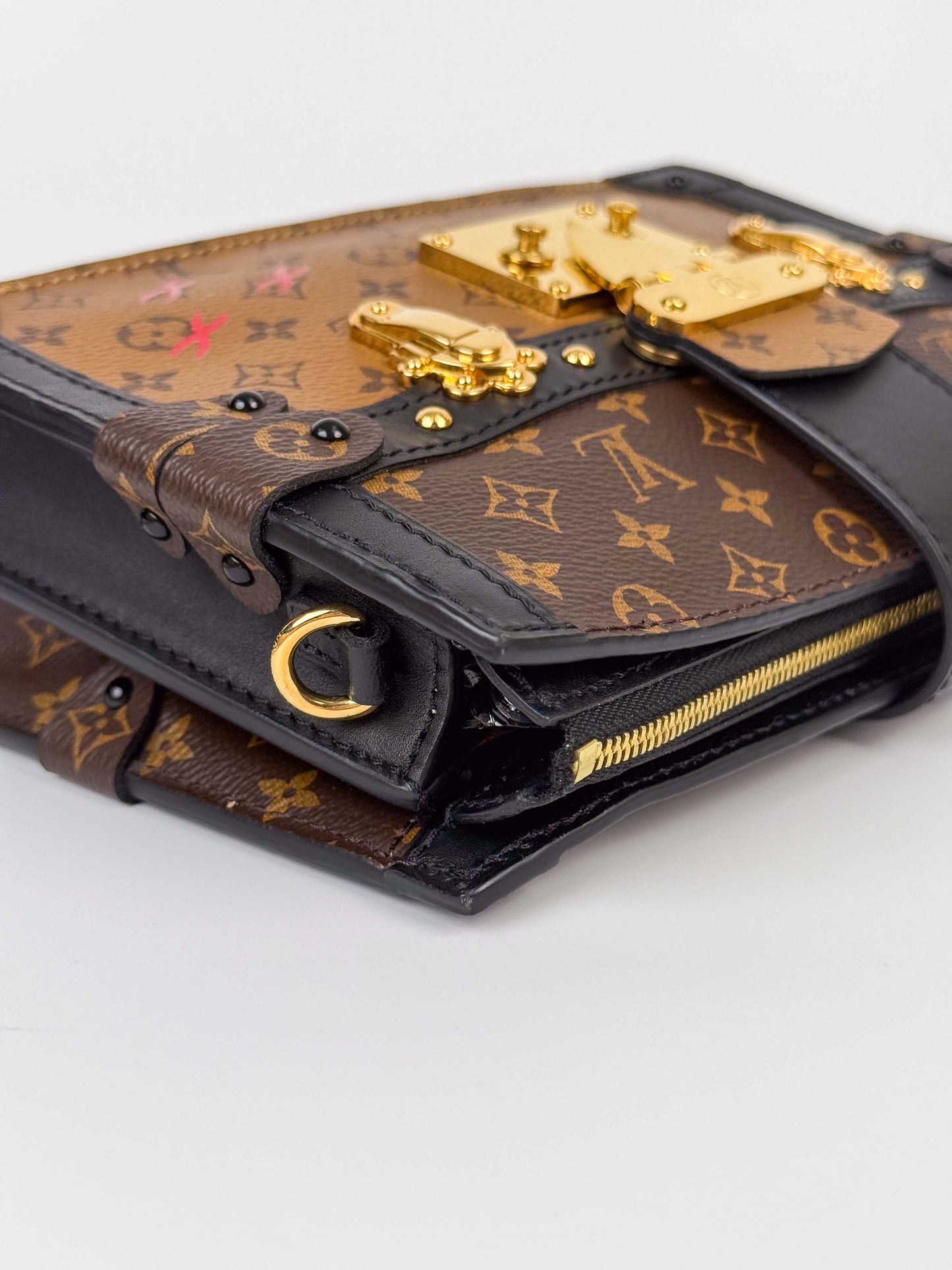 (A86) Louis Vuitton Soft Trunk Monogram Crossbody Bag Gold Hardware
