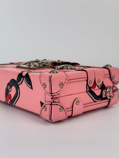 (A88) Louis Vuitton Epi Chain Flower Petite Malle Pink Crossbody Bag Silver Hardware