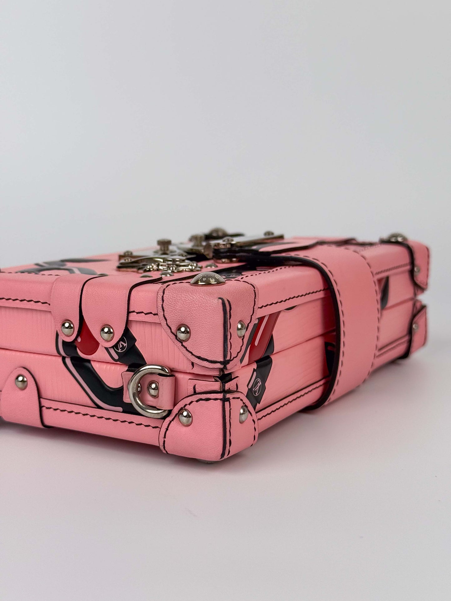 (A88) Louis Vuitton Epi Chain Flower Petite Malle Pink Crossbody Bag Silver Hardware