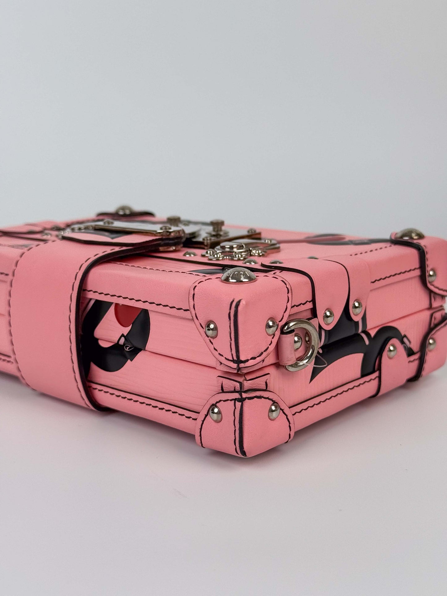 (A88) Louis Vuitton Epi Chain Flower Petite Malle Pink Crossbody Bag Silver Hardware