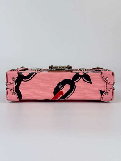 (A88) Louis Vuitton Epi Chain Flower Petite Malle Pink Crossbody Bag Silver Hardware