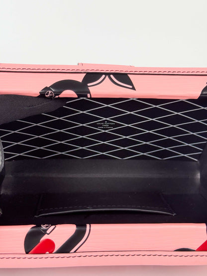 (A88) Louis Vuitton Epi Chain Flower Petite Malle Pink Crossbody Bag Silver Hardware