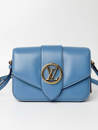(A79) Louis Vuitton Blue Calf Leather Pont 9 Crossbody Bag Silver Hardware