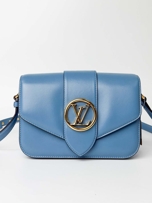 (A79) Louis Vuitton Blue Calf Leather Pont 9 Crossbody Bag Silver Hardware