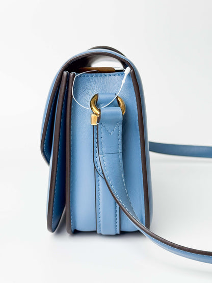 (A79) Louis Vuitton Blue Calf Leather Pont 9 Crossbody Bag Silver Hardware