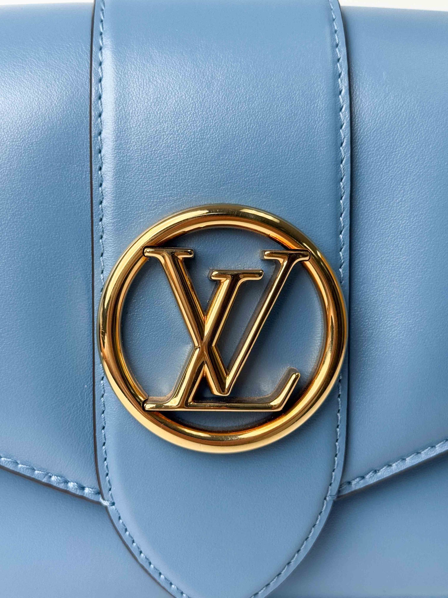 (A79) Louis Vuitton Blue Calf Leather Pont 9 Crossbody Bag Silver Hardware