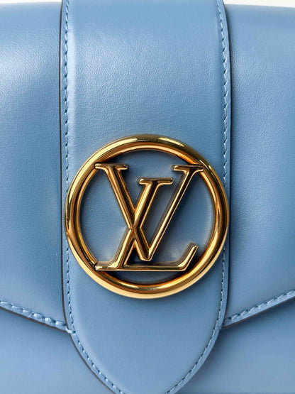 (A79) Louis Vuitton Blue Calf Leather Pont 9 Crossbody Bag Silver Hardware