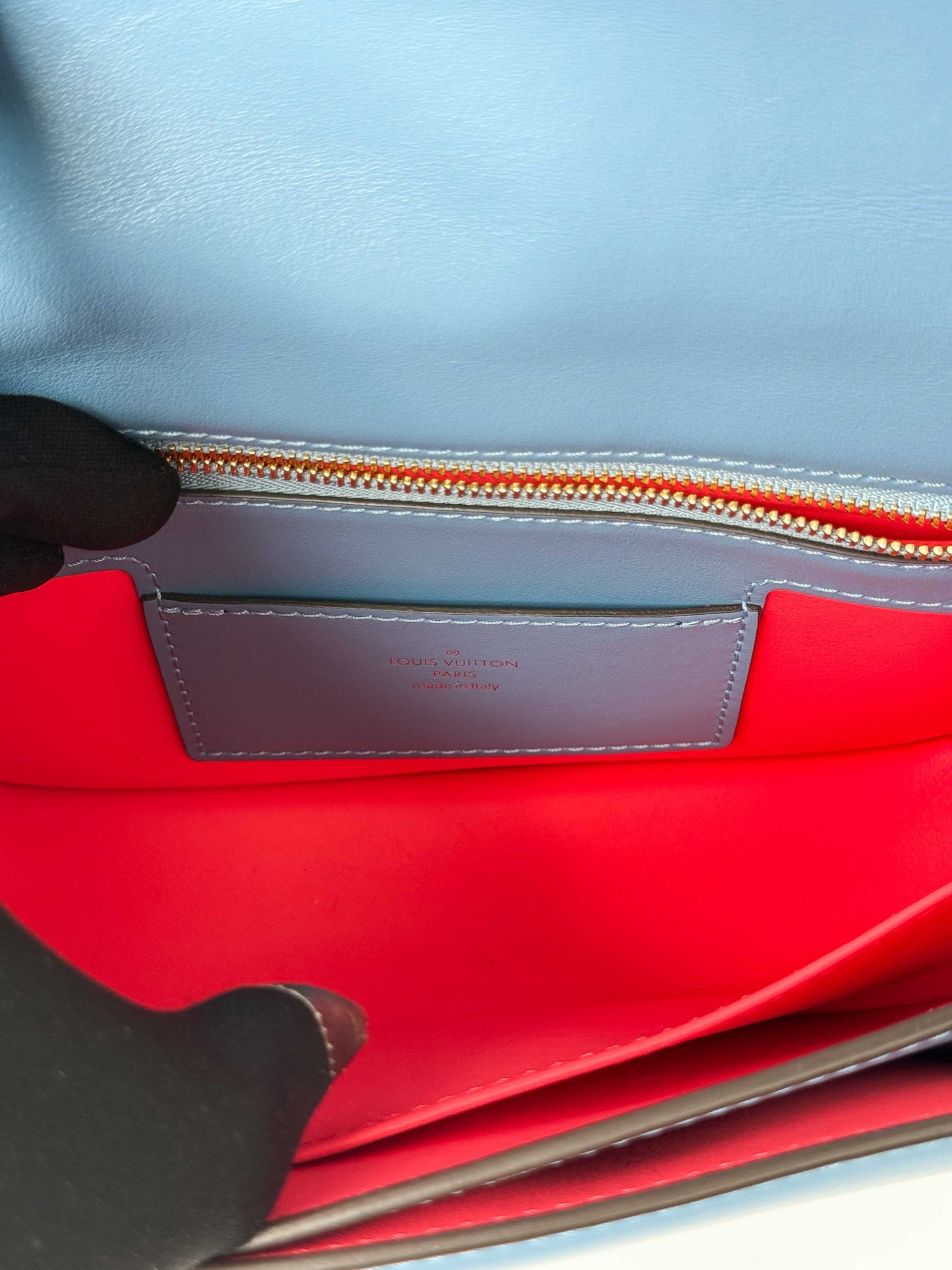 (A79) Louis Vuitton Blue Calf Leather Pont 9 Crossbody Bag Silver Hardware