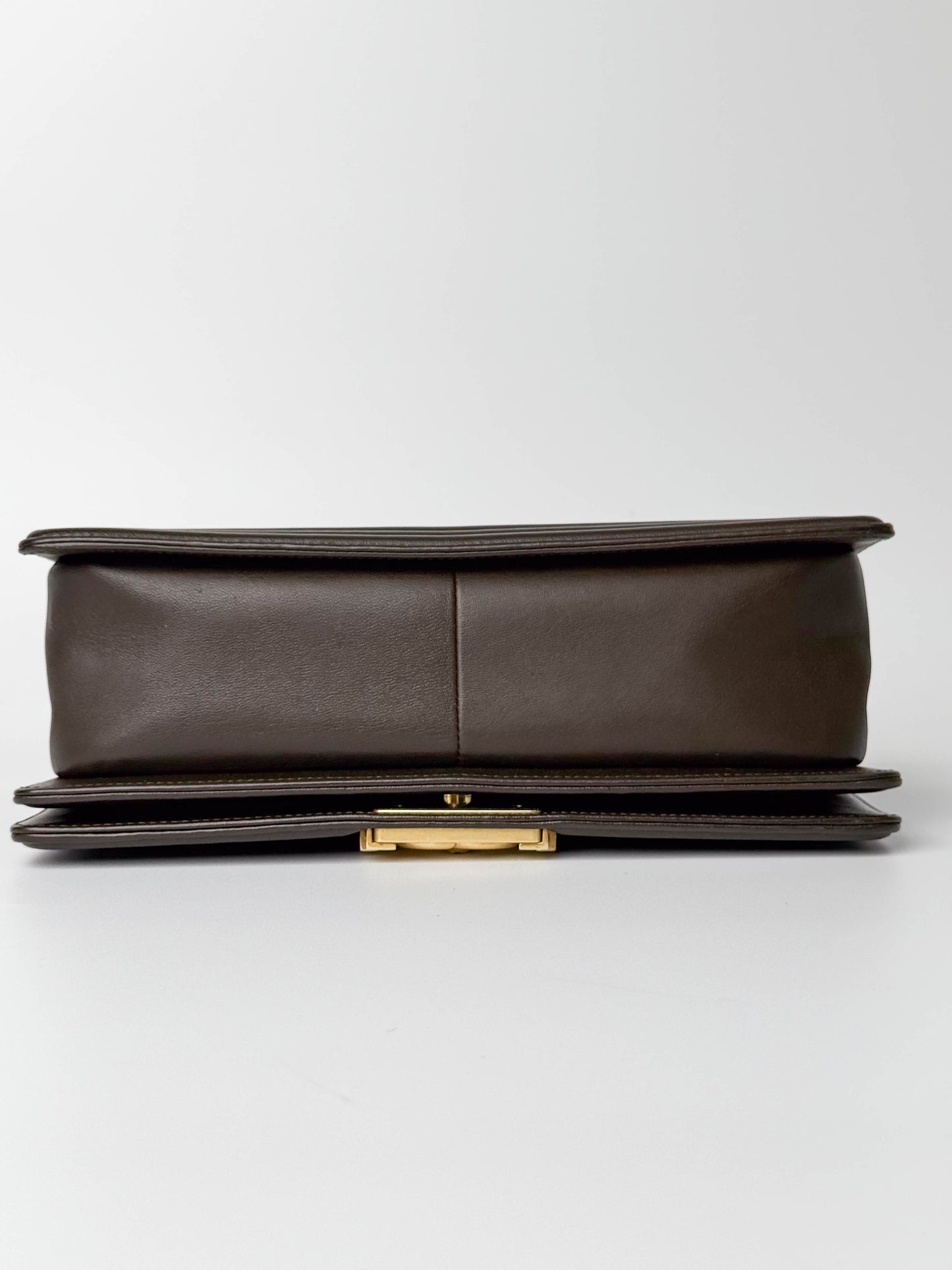 (A81) Chanel Brown Calf Leather Medium Le Boy Bag Gold Hardware
