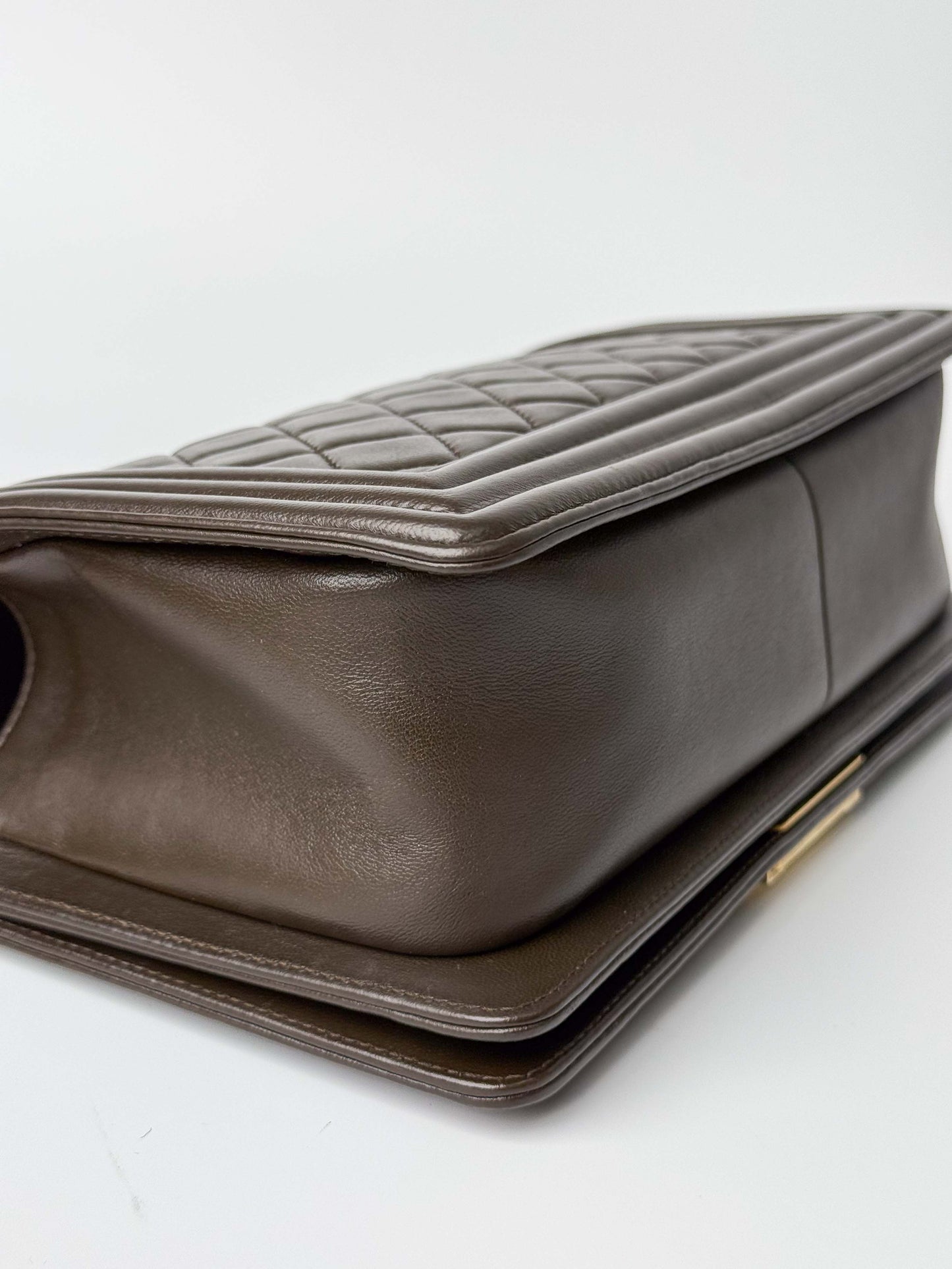 (A81) Chanel Brown Calf Leather Medium Le Boy Bag Gold Hardware