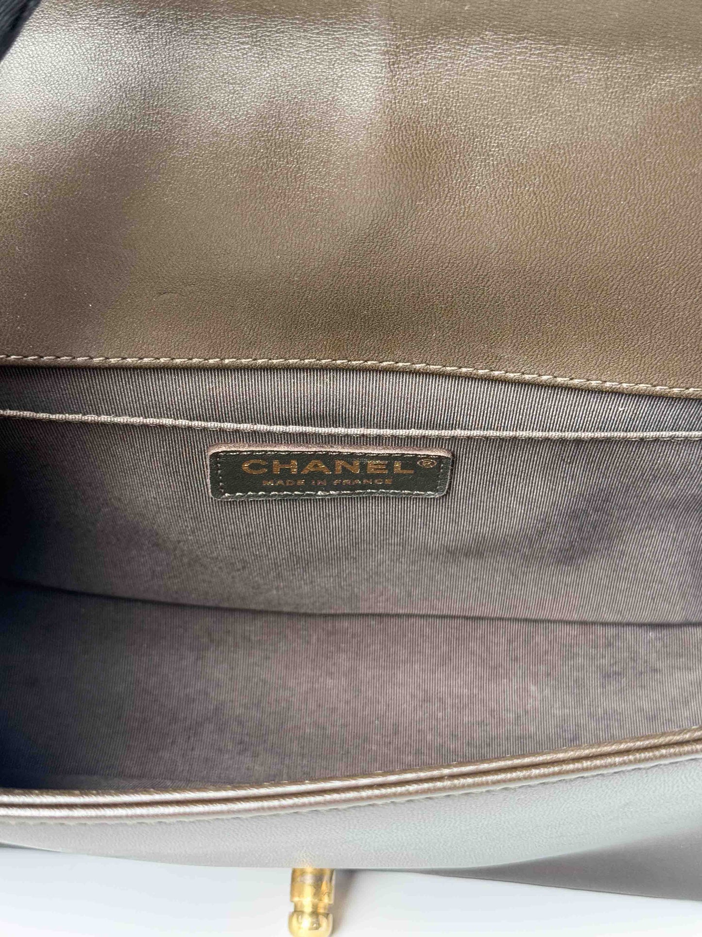 (A81) Chanel Brown Calf Leather Medium Le Boy Bag Gold Hardware