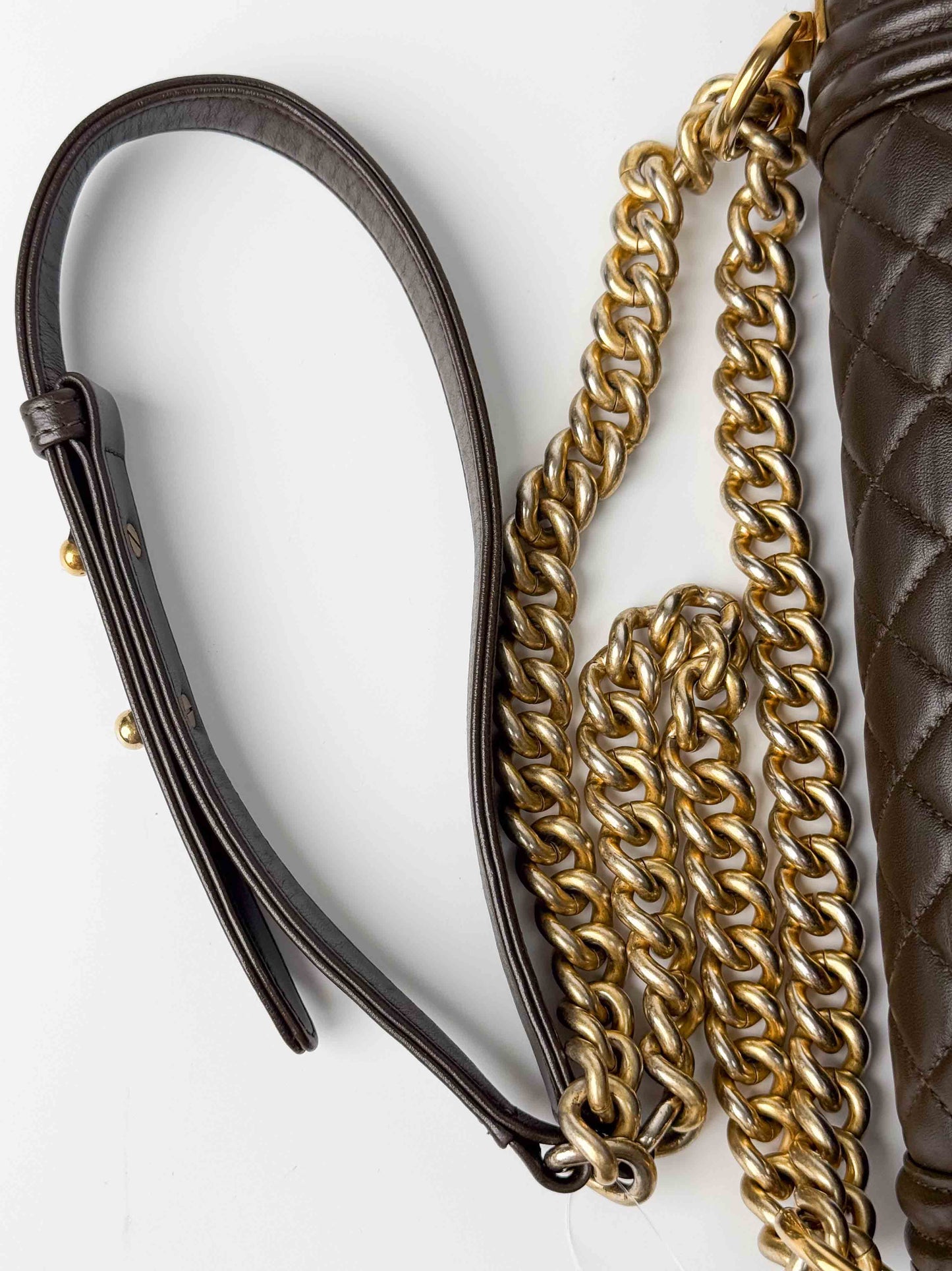 (A81) Chanel Brown Calf Leather Medium Le Boy Bag Gold Hardware
