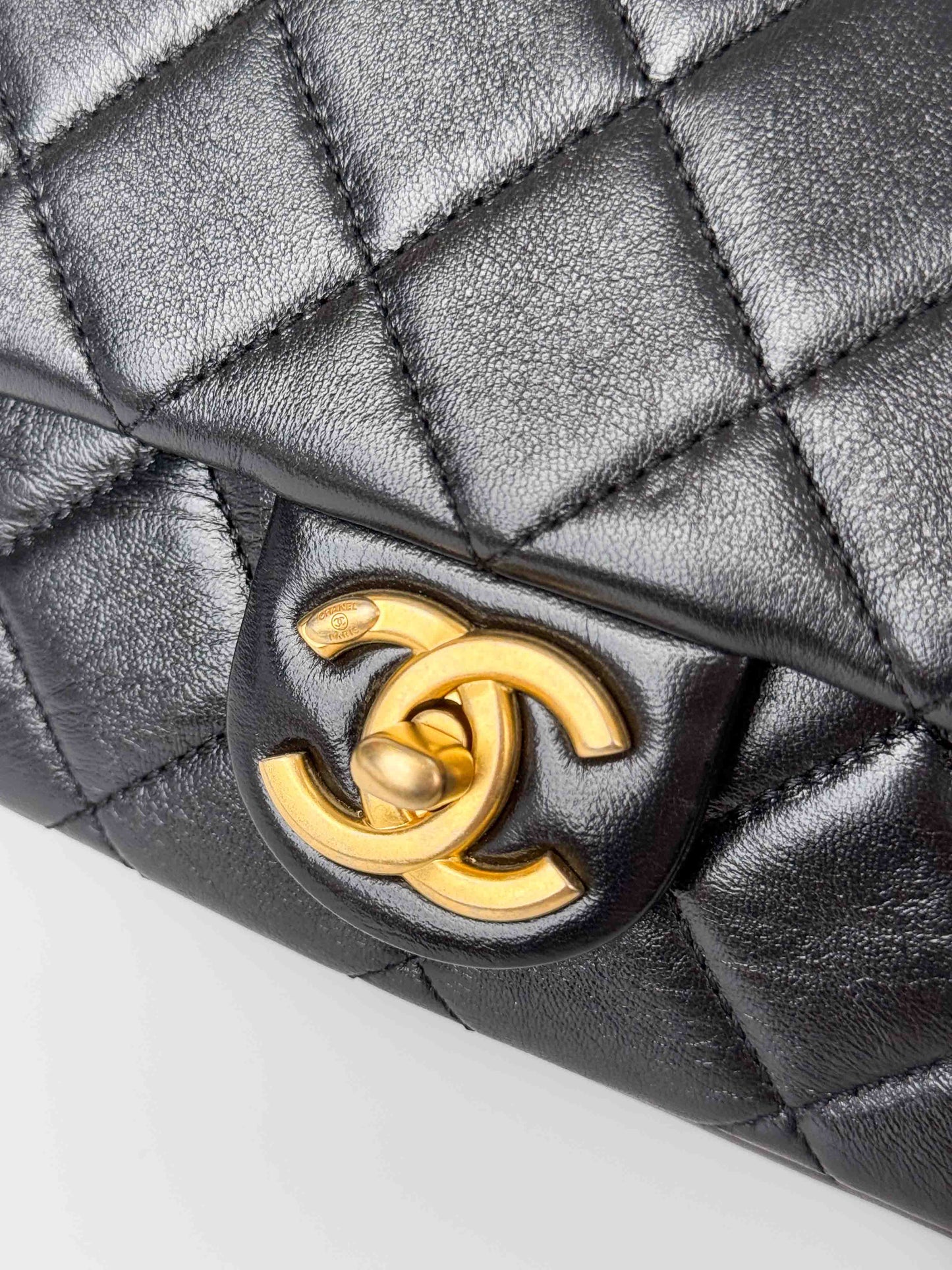 (A117) Chanel Black Calfskin Medium Single Flap, Gold Hardware