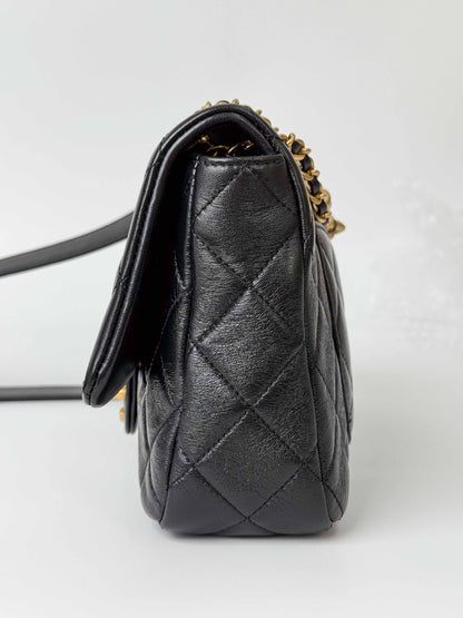 (A117) Chanel Black Calfskin Medium Single Flap, Gold Hardware
