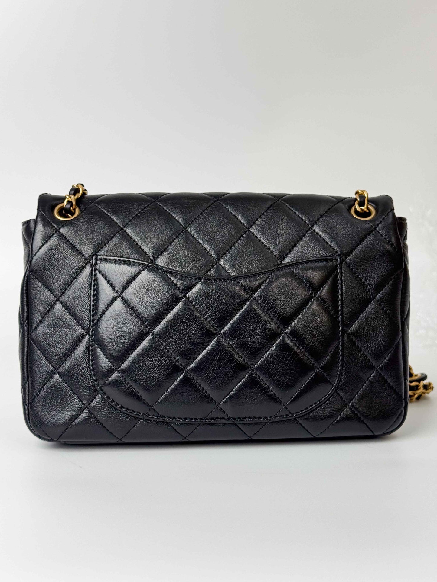 (A117) Chanel Black Calfskin Medium Single Flap, Gold Hardware