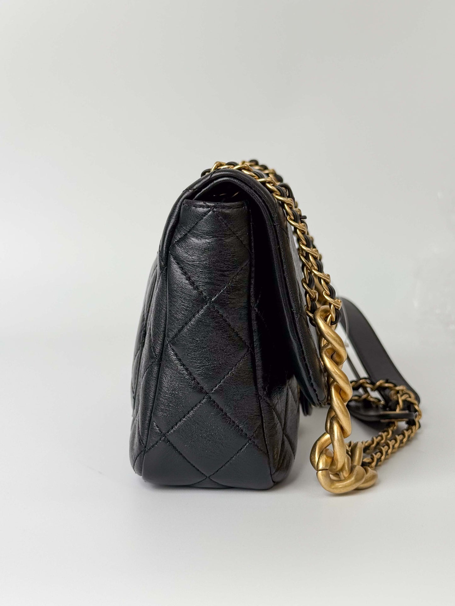 (A117) Chanel Black Calfskin Medium Single Flap, Gold Hardware
