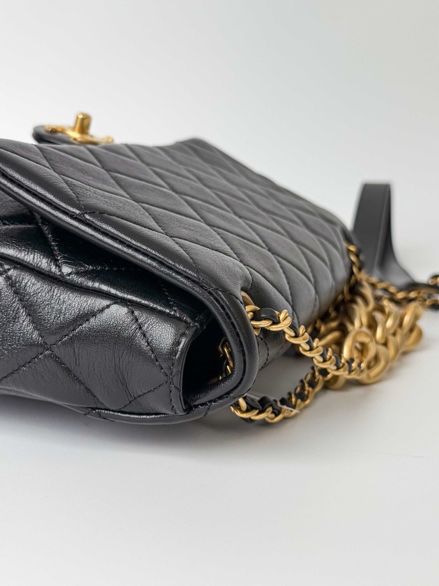 (A117) Chanel Black Calfskin Medium Single Flap, Gold Hardware