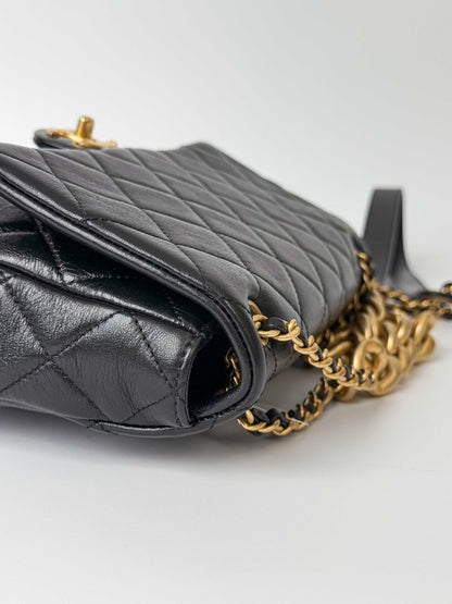 (A117) Chanel Black Calfskin Medium Single Flap, Gold Hardware
