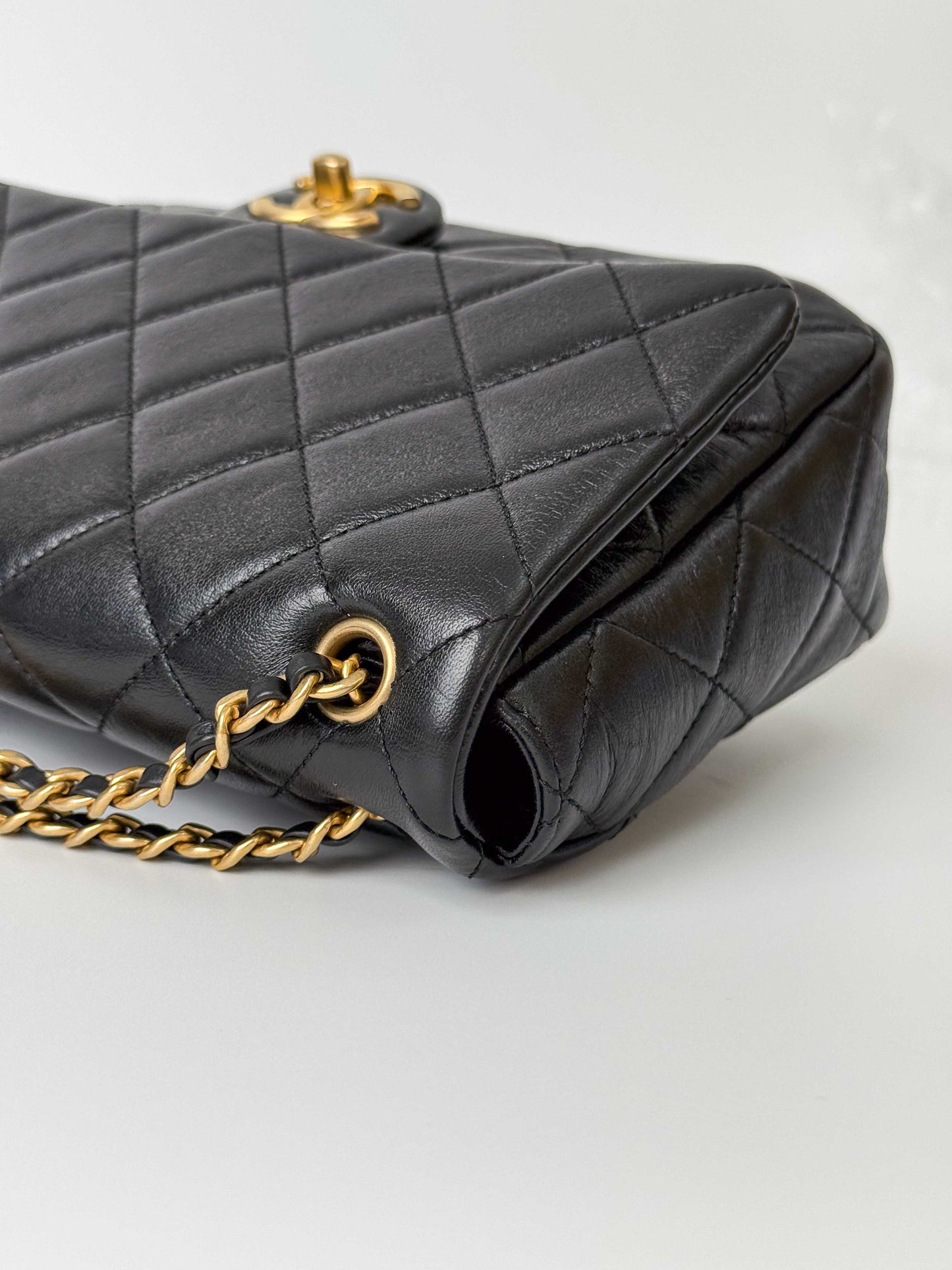 (A117) Chanel Black Calfskin Medium Single Flap, Gold Hardware