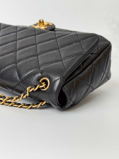 (A117) Chanel Black Calfskin Medium Single Flap, Gold Hardware