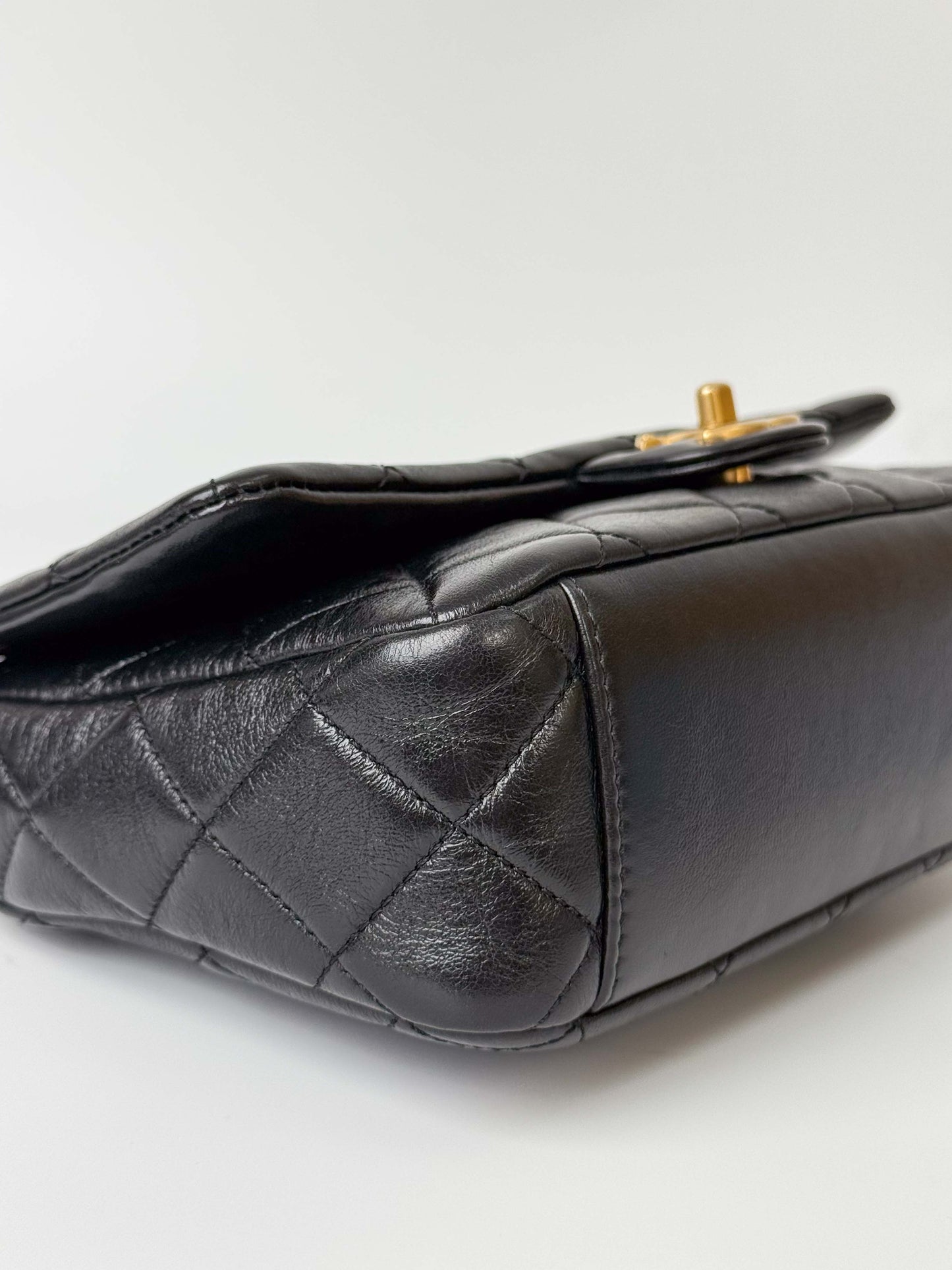 (A117) Chanel Black Calfskin Medium Single Flap, Gold Hardware