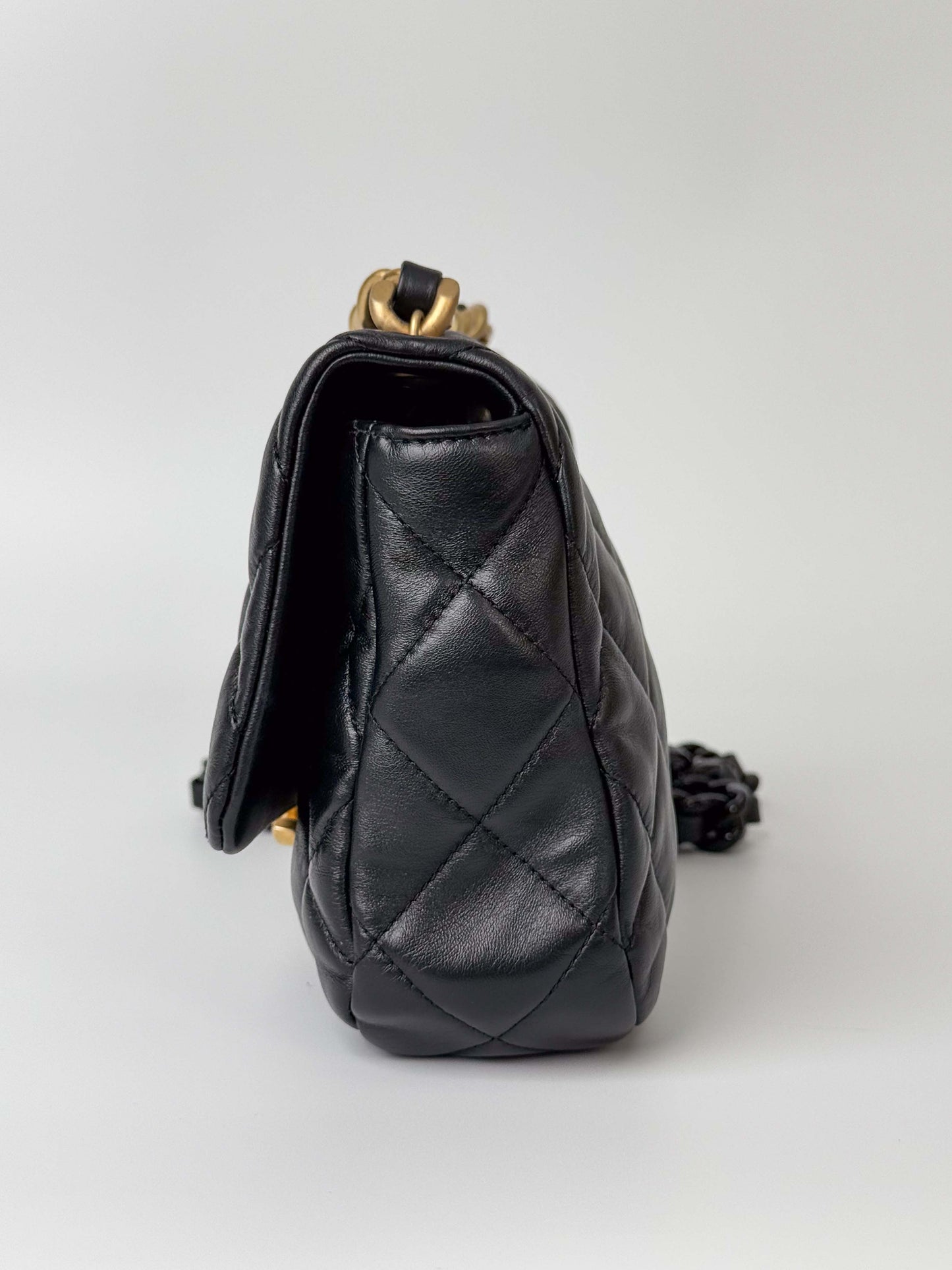 (A112) Chanel Black Lambskin Flap Crossbody Bag, Silver/Black Hardware