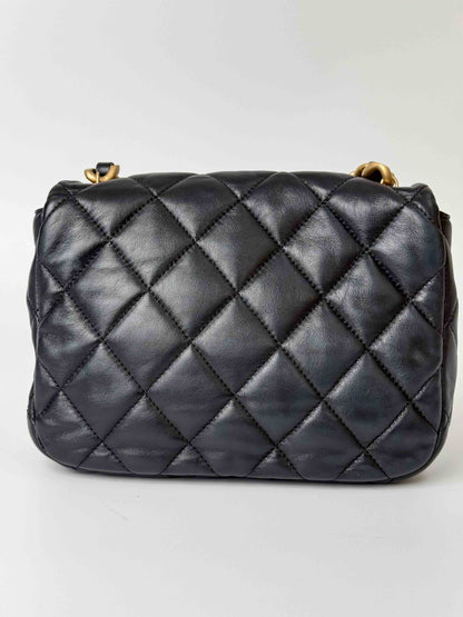(A112) Chanel Black Lambskin Flap Crossbody Bag, Silver/Black Hardware