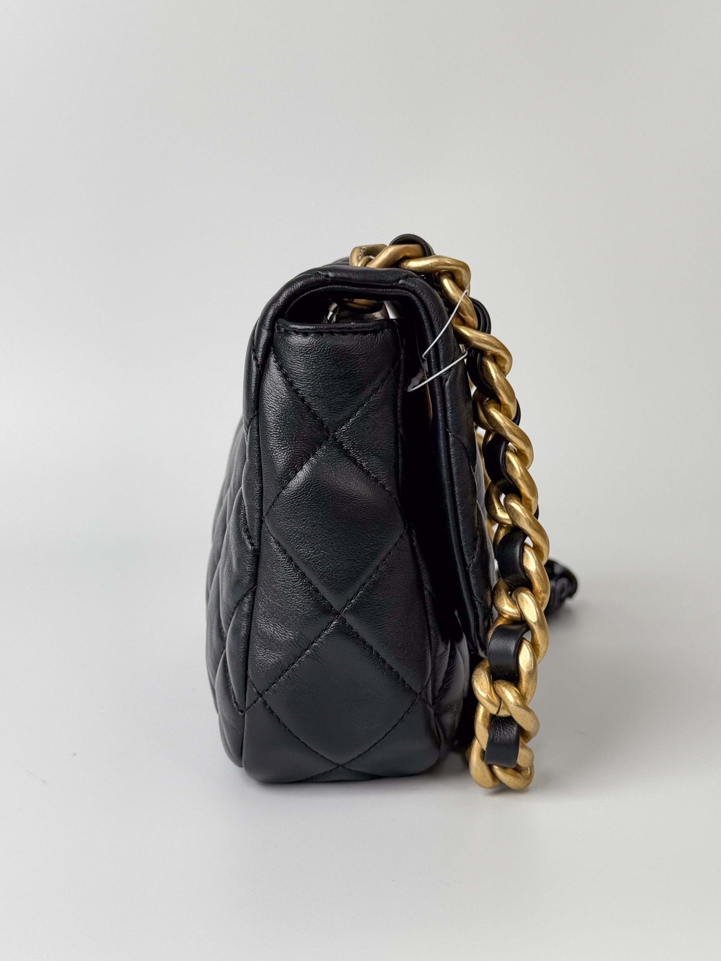 (A112) Chanel Black Lambskin Flap Crossbody Bag, Silver/Black Hardware