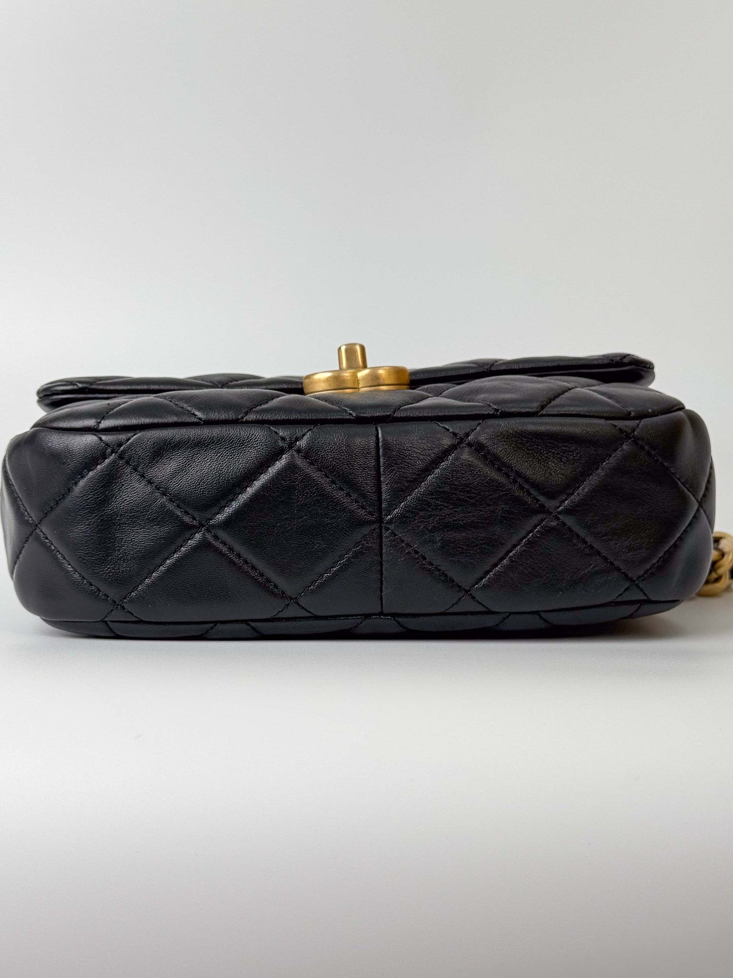 (A112) Chanel Black Lambskin Flap Crossbody Bag, Silver/Black Hardware