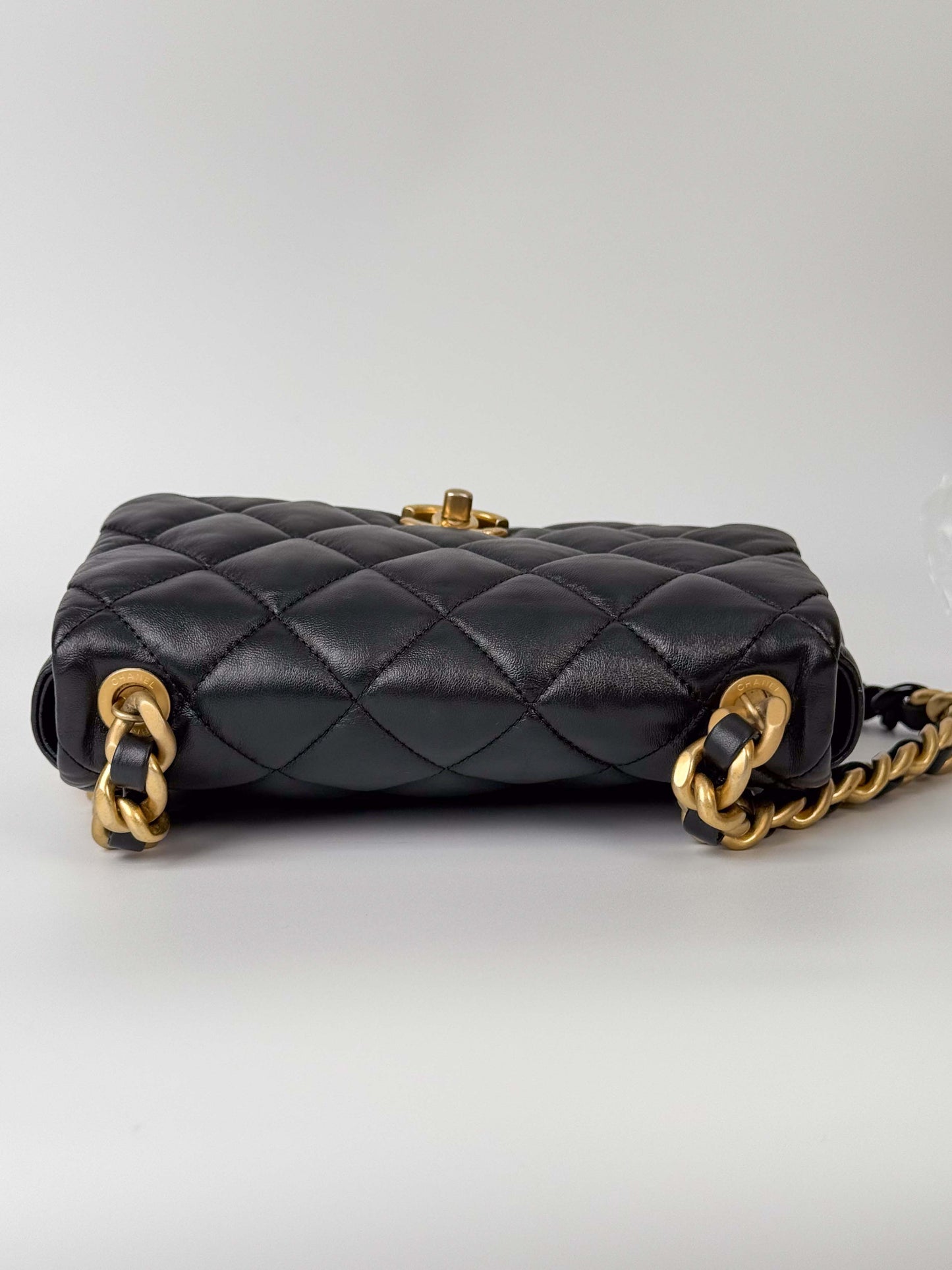 (A112) Chanel Black Lambskin Flap Crossbody Bag, Silver/Black Hardware