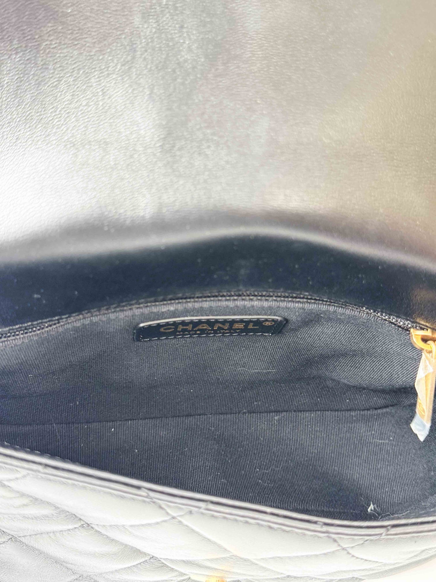 (A112) Chanel Black Lambskin Flap Crossbody Bag, Silver/Black Hardware