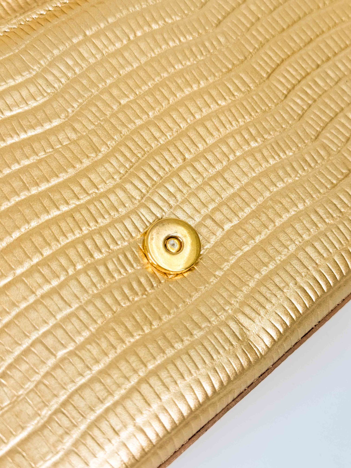(A119) YSL Gold Embossed Leather Kate Tassel Clutch, Gold Hardware