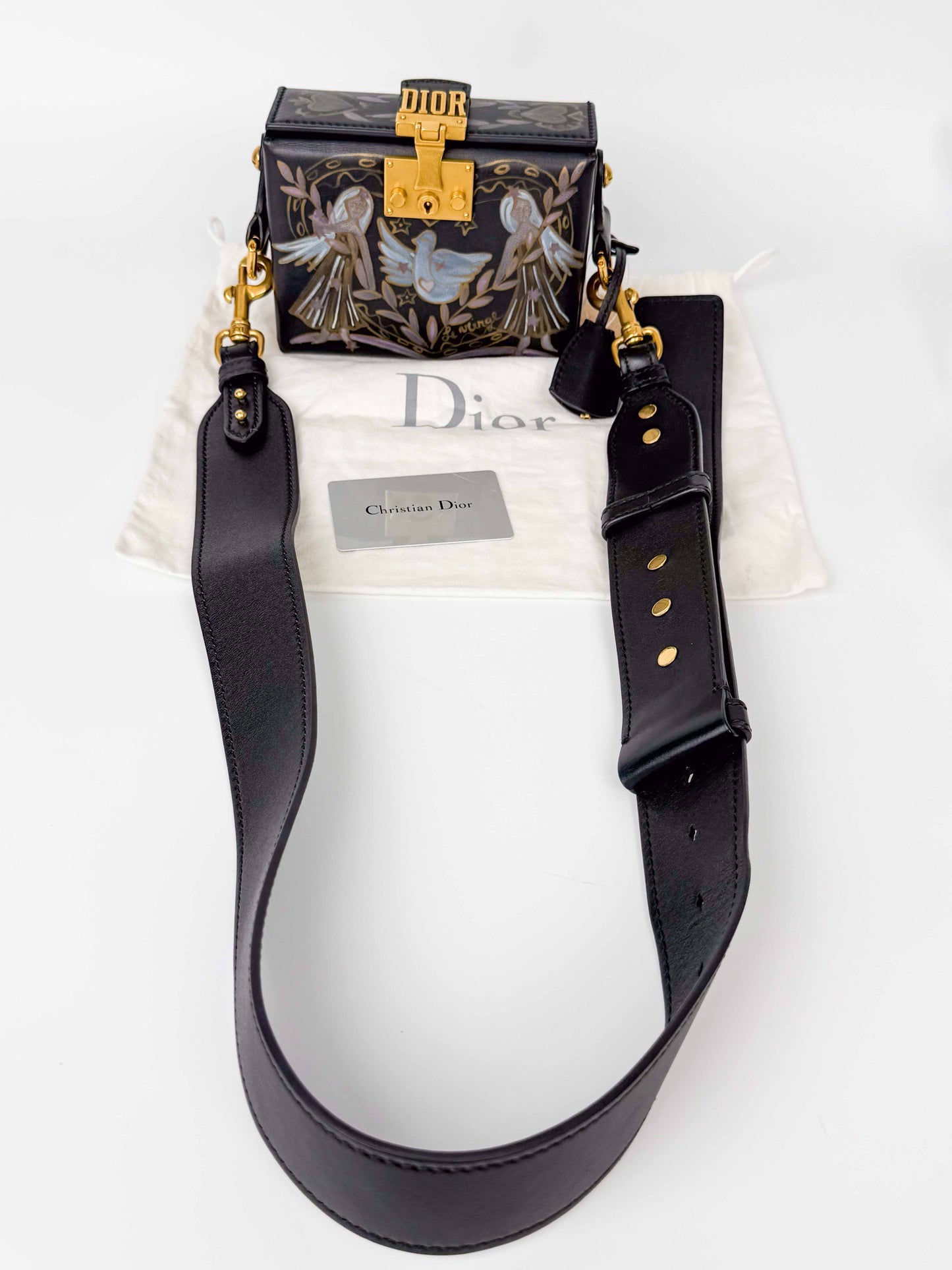 (A121) Dior Black Calf Leather DiorAddict Lockbox Bag, Antique Gold Hardware